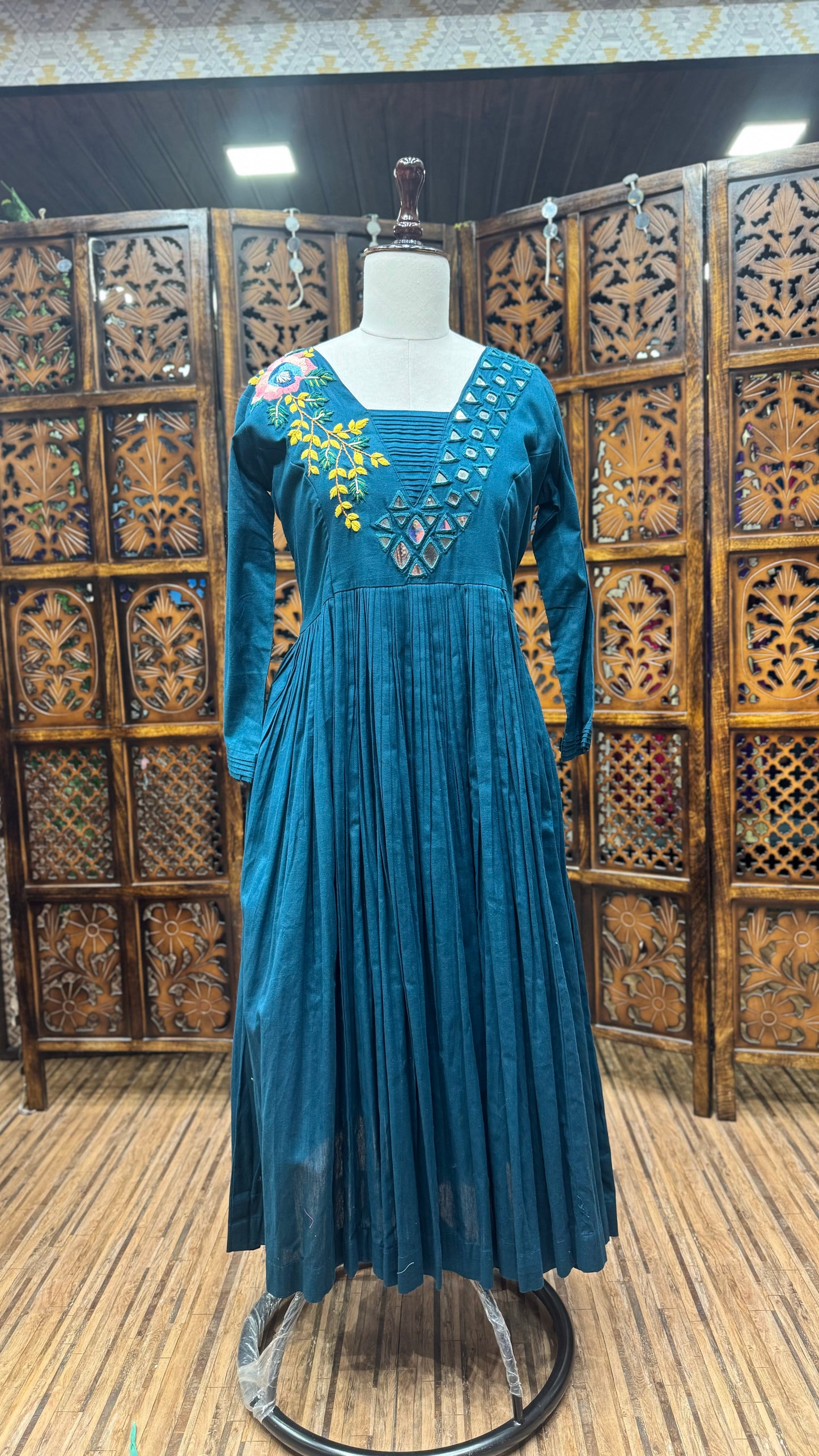 Rama Green Dress with Mirror & Aari Work