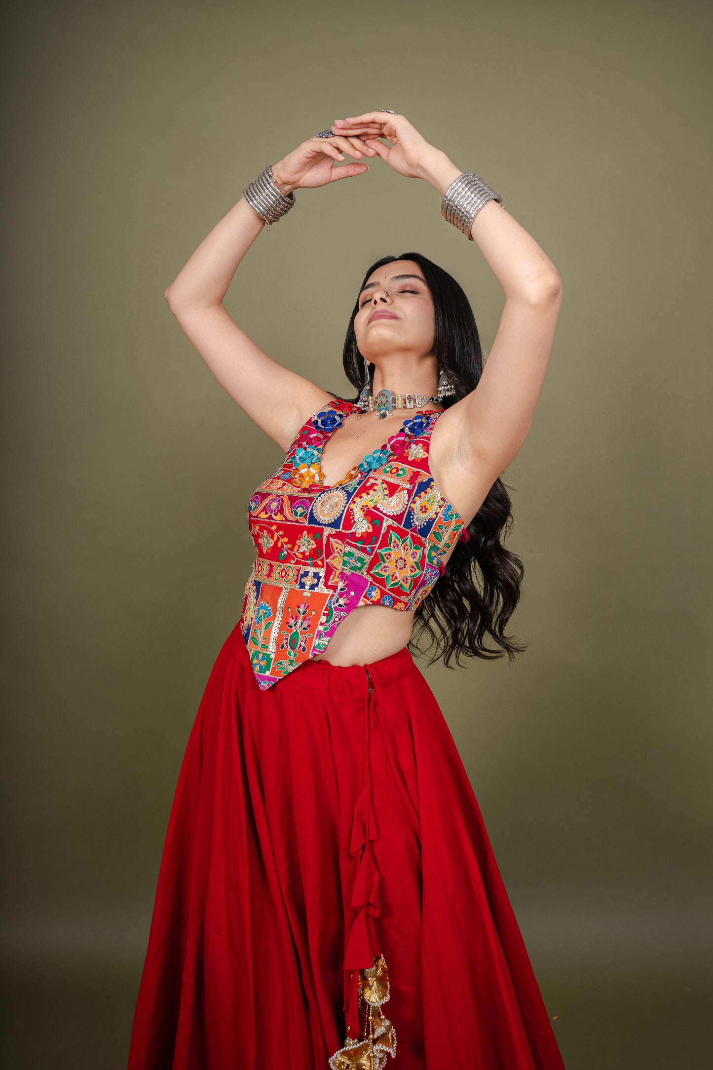 Radiant Red Mirror Handwork Cocktail Blouse