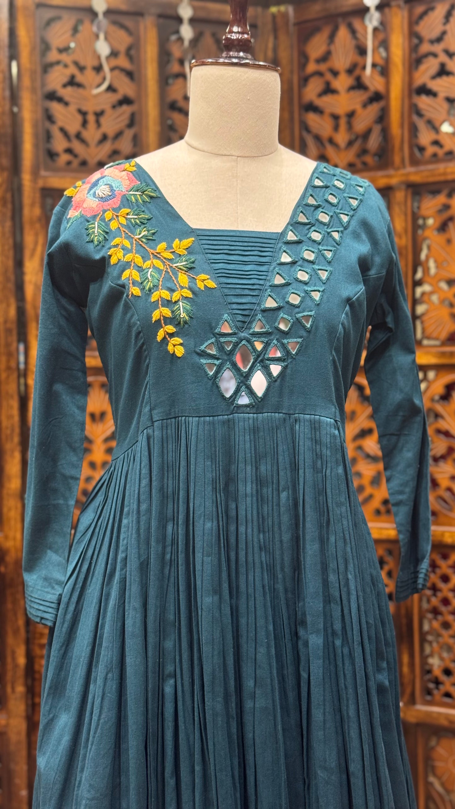 Rama Green Dress with Mirror & Aari Work