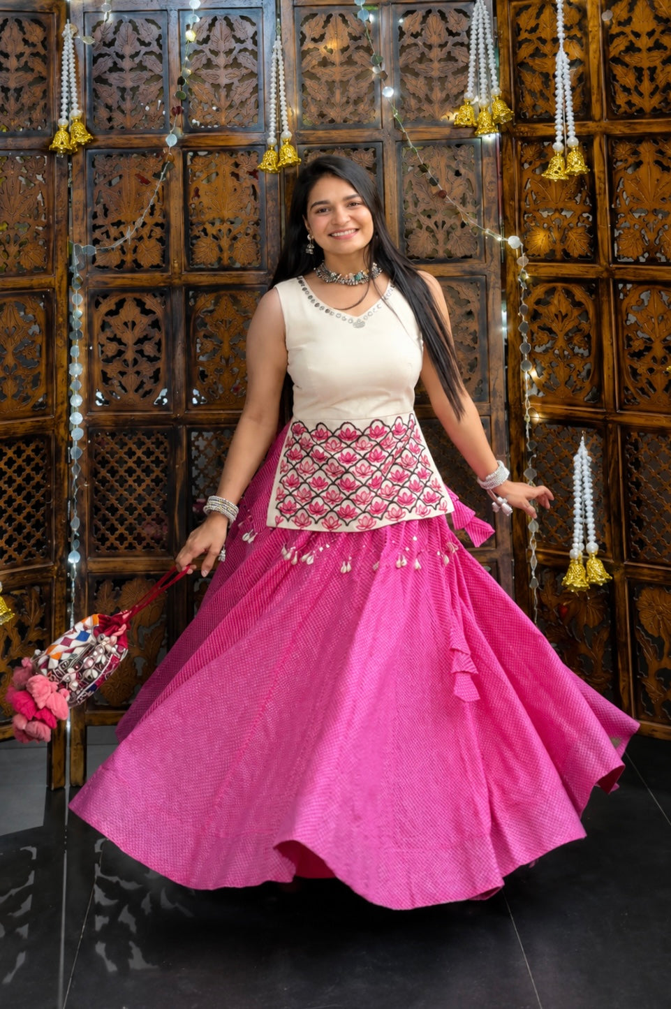 Aanya Embroidered Kurti & Lehariya Skirt Set