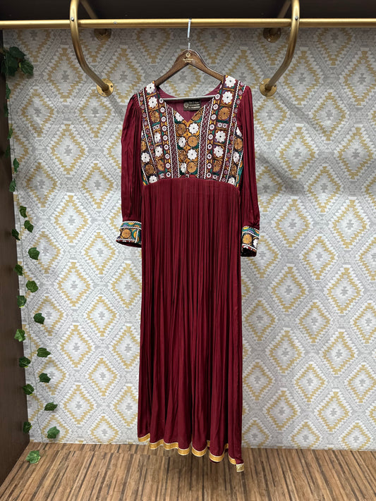 Regal Red Muslim Silk Dress with Kalpmundi Handwork