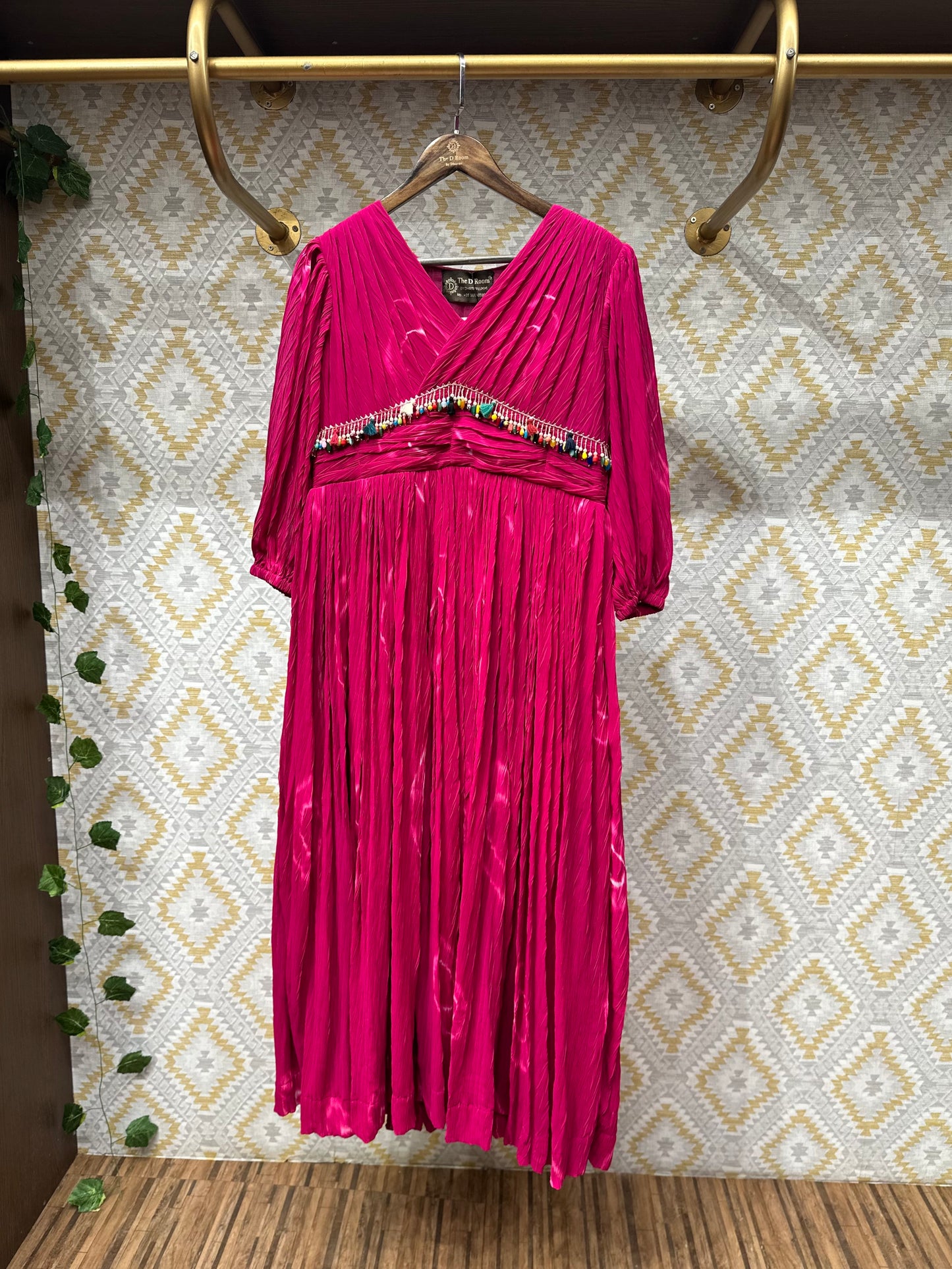 Pink Crush Fabric Dress with Moti Bandhani and Latkan Work