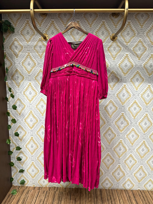 Pink Crush Fabric Dress with Moti Bandhani and Latkan Work