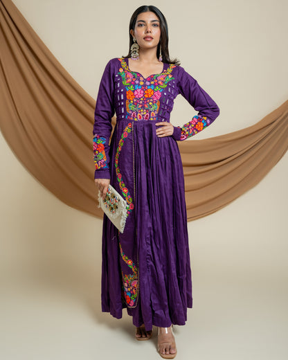 Vineyard Purple Dress : Dress With Multi Colour Handwork & Mirror Work