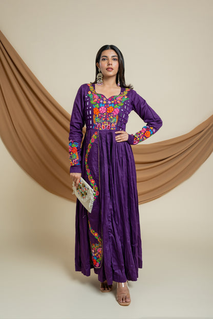 Vineyard Purple Dress : Dress With Multi Colour Handwork & Mirror Work