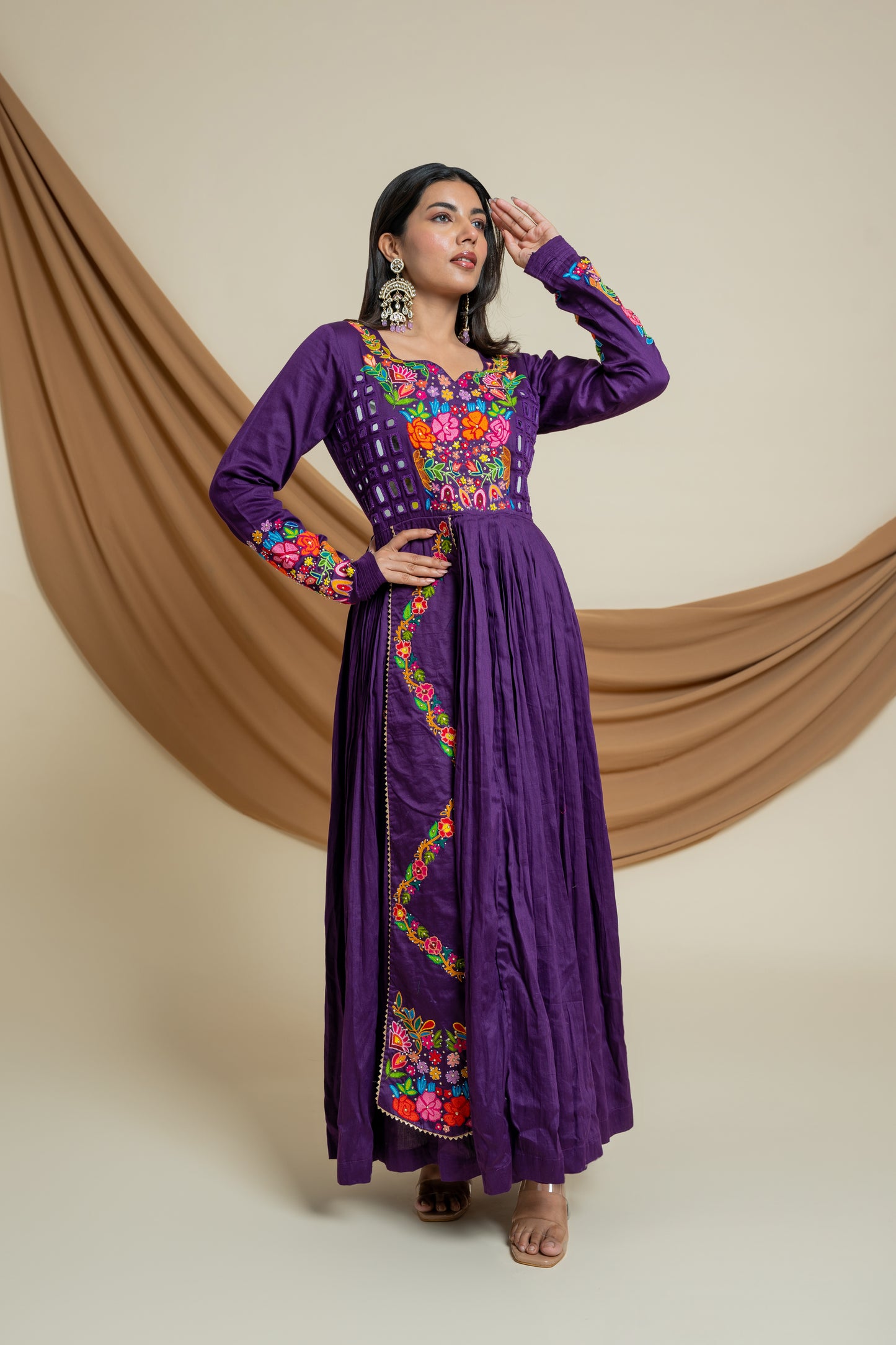 Vineyard Purple Dress : Dress With Multi Colour Handwork & Mirror Work