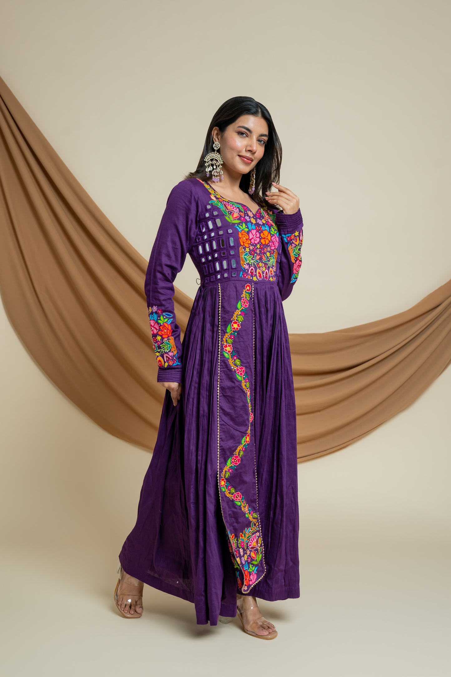 Vineyard Purple Dress : Dress With Multi Colour Handwork & Mirror Work