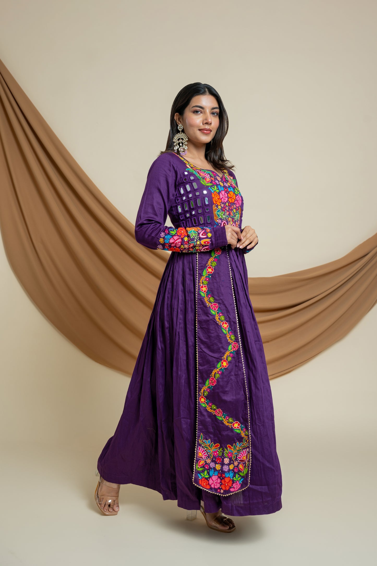 Vineyard Purple Dress : Dress With Multi Colour Handwork & Mirror Work