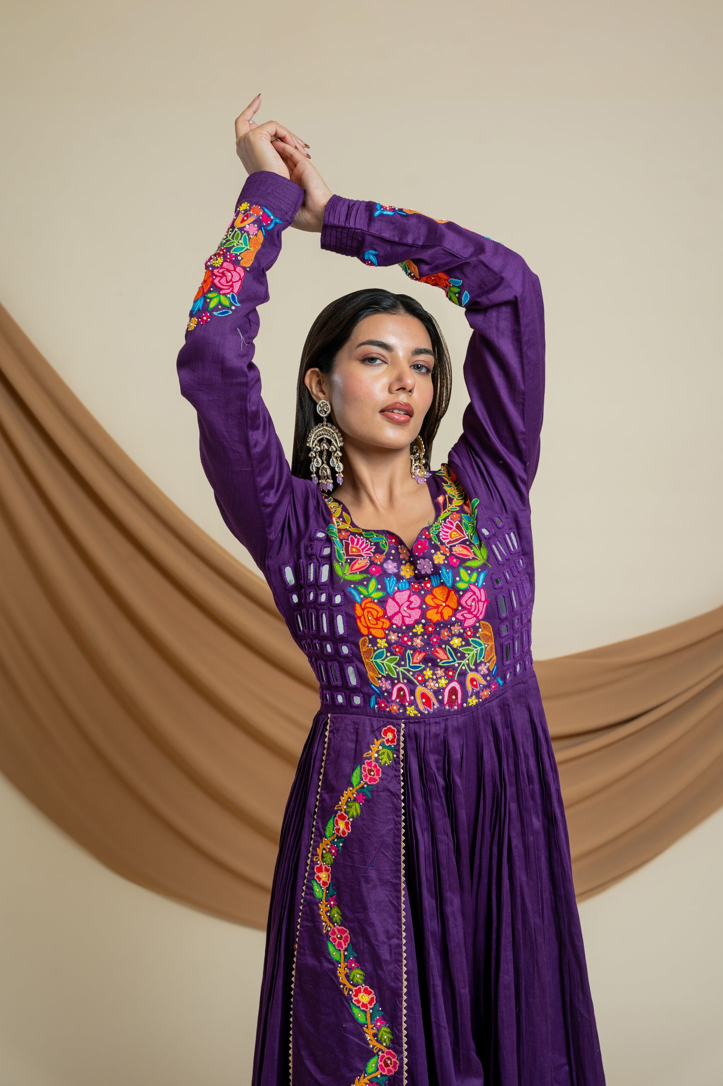 Vineyard Purple Dress : Dress With Multi Colour Handwork & Mirror Work