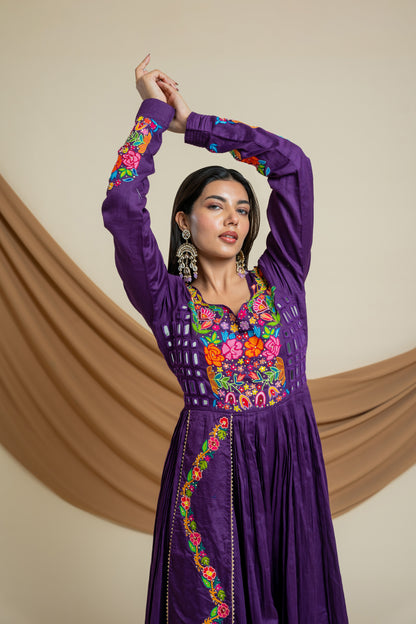 Vineyard Purple Dress : Dress With Multi Colour Handwork & Mirror Work