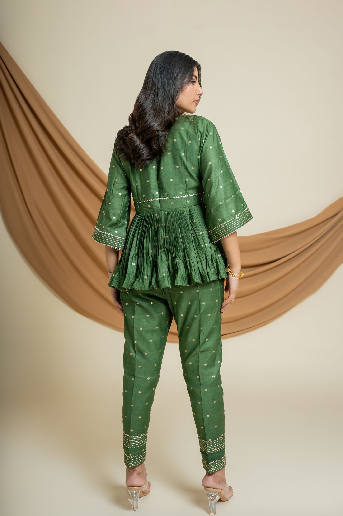 Verdant Charm Co-Set: Olive Green Chanderi Silk Women's Ensemble