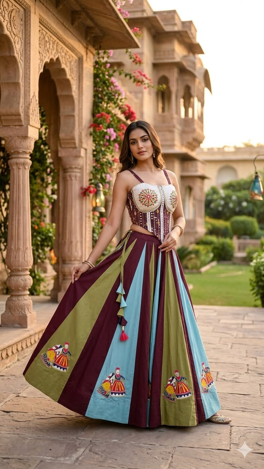 Rangbari Folk Embroidered Lehenga Choli