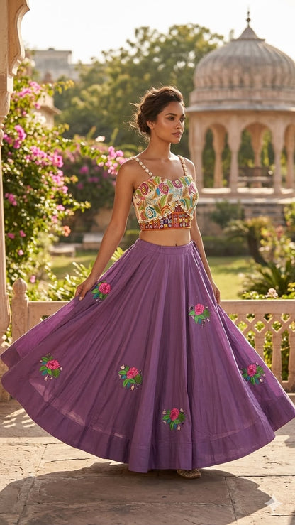 Lavender Blossom Embroidered Lehenga Set